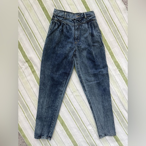 Vintage Space Legs High-Waisted Pleated Blue Denim Jeans - Picture 5 of 9